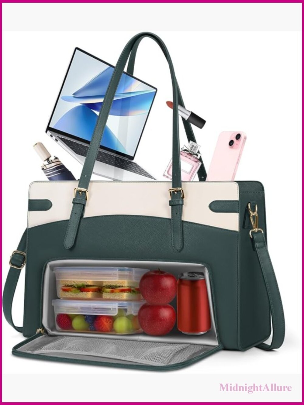 2-in-1 Laptop Bag Insulated Lunch Compartment Work Tote 15.6"